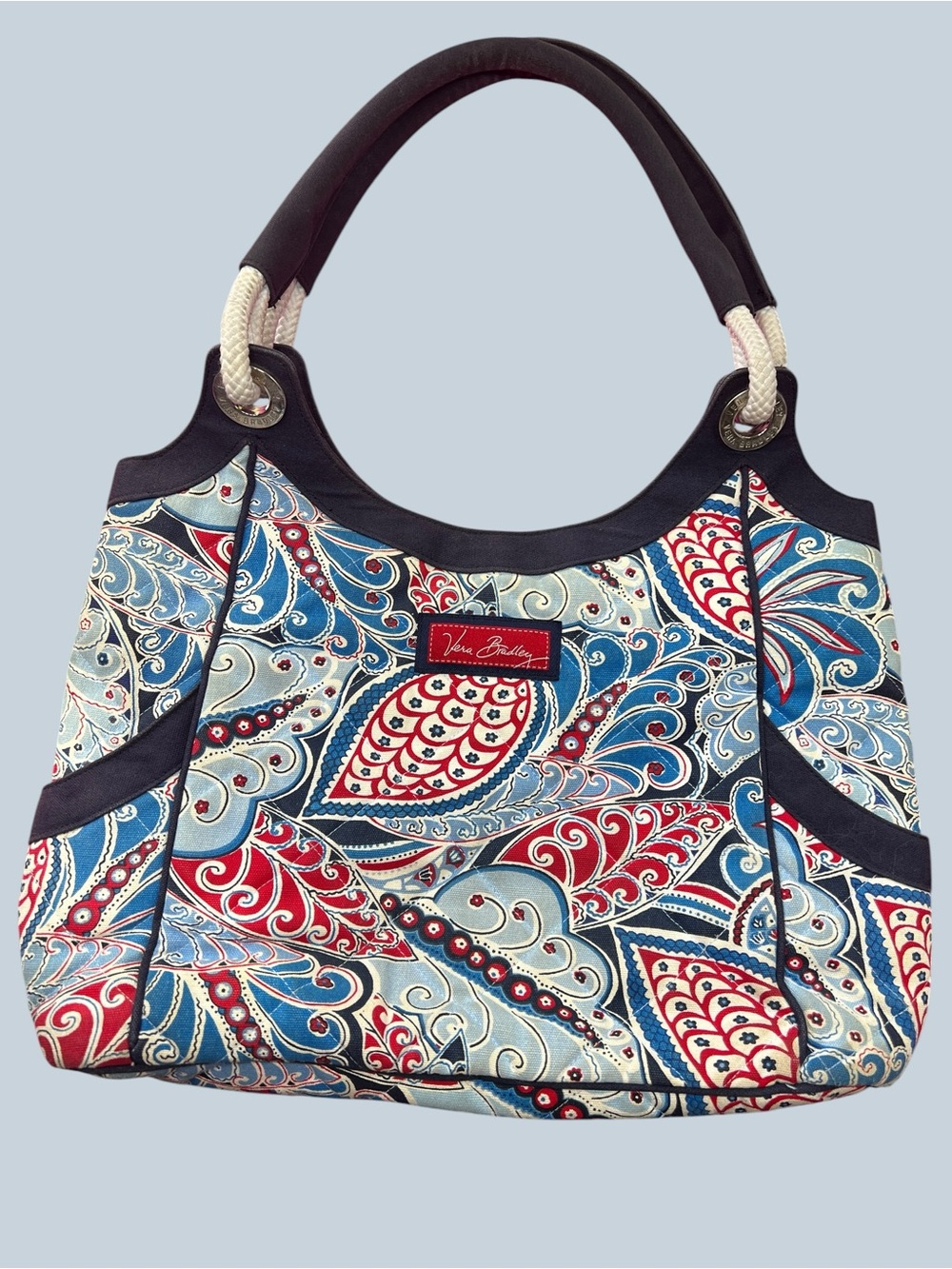 Vera Bradley Seaside Paisley Navy, Blue & Red Paisley Canvas Tote
